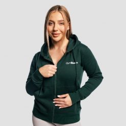 Bluza damska fitness z kapturem i zamkiem Zipper Pine. Zielone bluzy GYMBEAM, s, bez wzorów, z bawełny, z kapturem. Za 109.90 zł.