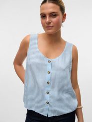 Vero Moda Top w kolorze błękitno-białym rozmiar: M. Białe topy Vero Moda, m, bez wzorów, z wiskozy, bez kołnierzyka, bez ramiączek. Za 83.62 zł.