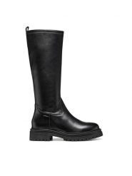 Geox Kozaki D Iridea D56HRF 0KB43 C9999 Czarny. Czarne kozaki Geox, ze skóry, bez obcasa, na płaskiej podeszwie, bez zapięcia. Za 729.99 zł.