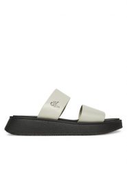 Calvin Klein Jeans Klapki Sandal Slide Double Strap YW0YW01694 Biały. Białe klapki Calvin Klein Jeans, bez wzorów, z jeansu, bez obcasa. Za 249.99 zł.