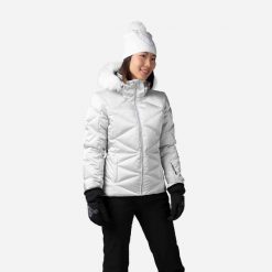 Kurtka narciarska damska Rossignol Staci Metallic. Szare kurtki narciarskie Rossignol, l, bez wzorów, z materiału, z kapturem, narciarskie. Za 1,549.00 zł.