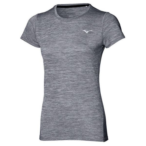 Koszulka do biegania damska Mizuno Impulse Core Tee lekka. Szare bluzki Mizuno, s, bez wzorów, sportowe, bez kołnierzyka, bez ramiączek. Za 55.99 zł.