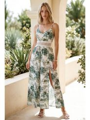 SOULSHAE Sukienka w kolorze biało-zielonym rozmiar: XXL/3XL. Białe sukienki SOULSHAE, xl, bez wzorów, bez kołnierzyka, bez ramiączek, maxi. Za 149.95 zł.
