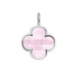 Zawieszka Mini Icons koniczyna z mlecznoróżowym kryształem, posrebrzana. Białe bransoletki Lilou, posrebrzane. Za 99.00 zł.