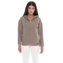 Leone 1947 Braid Damen, Bluza z geflochtenem Stoff, Kapuze, Reißverschluss. Brązowe bluzy LEONE 1947 APPAREL, bez wzorów, z bawełny, bez kaptura. W wyprzedaży za 157.01 zł.