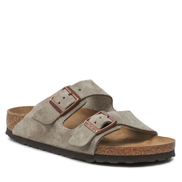 Klapki Birkenstock. Szare klapki Birkenstock, bez wzorów, bez obcasa. Za 489.99 zł.
