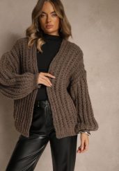 Brązowy Oversizowy Kardigan Bez Zapięć z Dodatkiem Wełny i Wiskozy Titanesa. Brązowe kardigany Renee, z aplikacjami, z koronki. Za 169.99 zł.