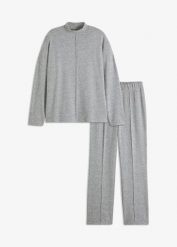 Piżama oversize z miękkiego materiału. Szare piżamy bonprix, bez wzorów, bez ramiączek. Za 129.99 zł.