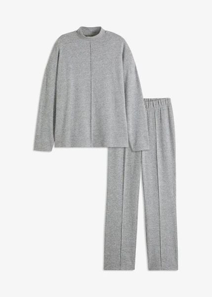 Piżama oversize z miękkiego materiału. Szare piżamy bonprix, bez wzorów, bez ramiączek. Za 129.99 zł.