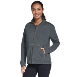 Bluza dresowa sportowa damska Go Walk Everywhere Full Zip Hoodless. Zielone bluzy sportowe Skechers, m, bez wzorów, z dresówki, bez kaptura. Za 199.99 zł.