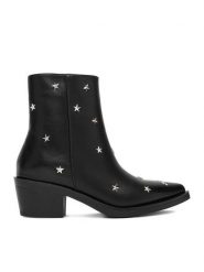 DeeZee Botki 23689-13 Czarny. Czarne botki DeeZee, bez wzorów, z materiału, bez obcasa, na słupku, bez zapięcia. Za 199.99 zł.