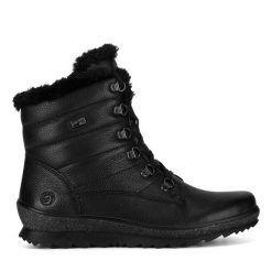 Botki Remonte. Czarne botki Remonte, bez wzorów, bez obcasa, na płaskiej podeszwie, bez zapięcia. Za 335.99 zł.