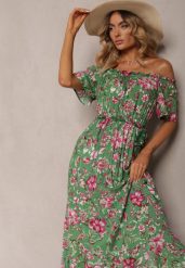 Zielono-Różowa Bawełniana Sukienka Hiszpanka Wiązana w Talii w Kwiatowy Wzór Risarrae. Zielone sukienki Renee, na co dzień, l, bez wzorów, z bawełny, eleganckie, bez kołnierzyka, bez ramiączek, maxi, proste. Za 49.99 zł.