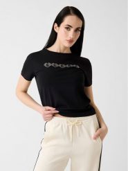 Guess T-Shirt V6YI08 K4689 Czarny Regular Fit. Czarne t-shirty Guess, xs, z aplikacjami, z bawełny, bez kołnierzyka, bez ramiączek. Za 174.99 zł.