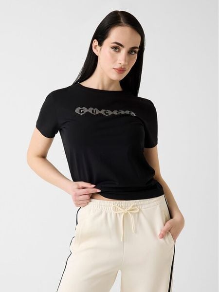 Guess T-Shirt V6YI08 K4689 Czarny Regular Fit. Czarne t-shirty Guess, s, z aplikacjami, z bawełny, bez kołnierzyka, bez ramiączek. Za 174.99 zł.