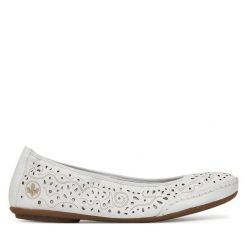 Baleriny Rieker. Białe baleriny Rieker, bez wzorów, bez obcasa. Za 289.99 zł.