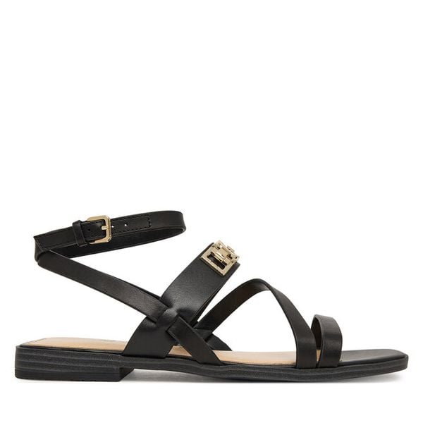 Sandały Guess. Czarne sandały Guess, z aplikacjami, bez obcasa, na płaskiej podeszwie, bez zapięcia. Za 499.99 zł.