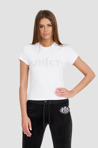 JUICY COUTURE Biały damski t-shirt Ryder Rodeo Fitted, Rozmiar S. Białe t-shirty Juicy Couture, s, bez wzorów, bez kołnierzyka, bez ramiączek. W wyprzedaży za 102.99 zł.