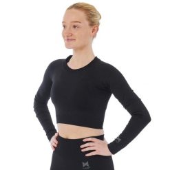 Xtreme Sportswear Crop Damski top sportowy z długim rękawem Czarny. Czarne koszulki sportowe XTREME SOCKSWEAR, bez wzorów, bez ramiączek, na fitness i siłownię. Za 142.99 zł.