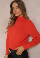Pomarańczowy Sweter Dzianinowy z Długim Rękawem i Guzikami Kithi. Brązowe swetry Renee, bez wzorów, z dzianiny, bez ramiączek. Za 129.99 zł.