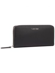 Calvin Klein Duży Portfel Damski Ck Must Ziparound Lg K60K606698 Czarny. Czarne portfele Calvin Klein, bez wzorów, ze skóry. Za 199.99 zł.