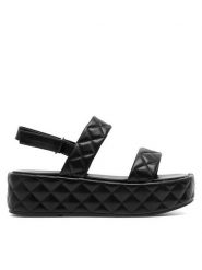 DeeZee Sandały KL-E8175-20 Czarny. Czarne sandały DeeZee, bez wzorów, ze skóry, bez obcasa, na koturnie, bez zapięcia. Za 129.99 zł.