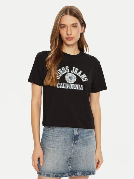 Guess Jeans T-Shirt W5RI43 K8HM0 Czarny Regular Fit. Czarne t-shirty Guess Jeans, xl, z aplikacjami, z bawełny, bez kołnierzyka, bez ramiączek. Za 79.99 zł.