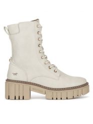 Mustang Botki 1447-506 Biały. Białe botki Mustang, bez wzorów, z materiału, bez obcasa, na słupku, bez zapięcia. Za 319.99 zł.