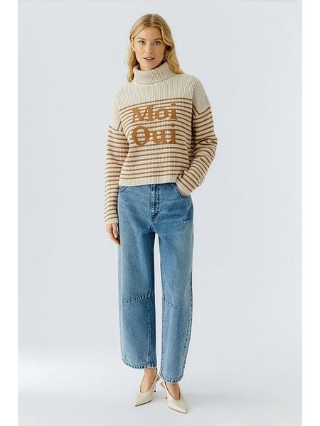 Oui Golf w kolorze kremowo-karmelowym rozmiar: 42. Brązowe golfy Oui, bez wzorów, prążkowane, bez ramiączek. Za 347.99 zł.