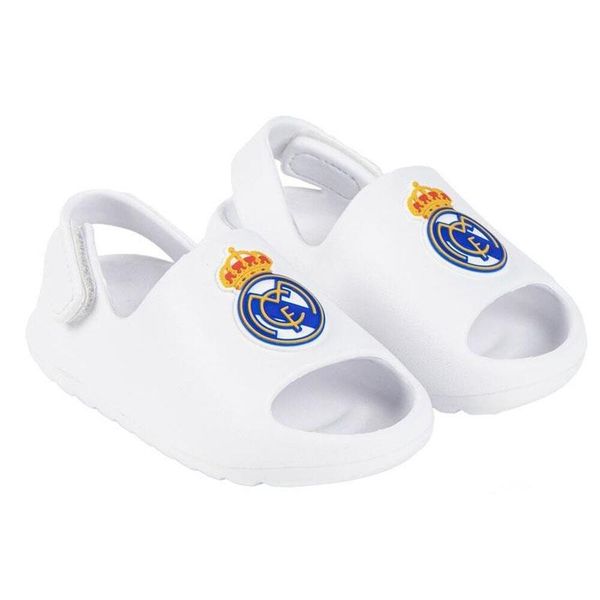 Real Madryt klapki sandały na rzep beach pool flip flops białe. Białe klapki REAL MADRID, bez wzorów, z materiału, bez obcasa. Za 79.00 zł.