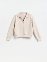 Bluza z dodatkiem modalu - beżowy. Brązowe bluzy Reserved, l, bez wzorów, z dzianiny, bez kaptura. Za 109.99 zł.