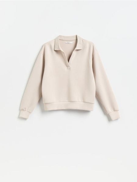 Bluza z dodatkiem modalu - beżowy. Brązowe bluzy Reserved, l, bez wzorów, z dzianiny, bez kaptura. Za 109.99 zł.