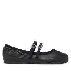 Baleriny Tommy Jeans. Czarne baleriny Tommy Jeans, bez wzorów, z jeansu, bez obcasa. Za 289.99 zł.