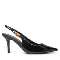 Sandały Guess. Czarne sandały Guess, z aplikacjami, bez obcasa, na szpilce, bez zapięcia. Za 449.99 zł.