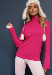 Fuksjowy Klasyczny Golf ze Ściągaczami przy Rękawach Felinia. Czerwone golfy Renee, m, z aplikacjami, z jeansu, bez ramiączek. Za 69.99 zł.