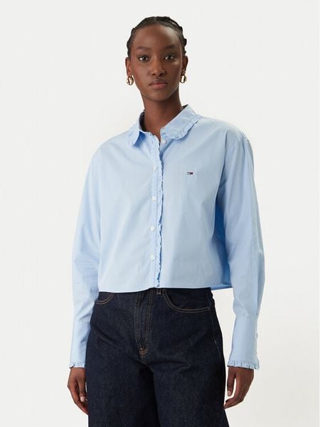 Tommy Jeans Koszula DW0DW22767 Błękitny Relaxed Fit. Niebieskie koszule Tommy Jeans, s, bez wzorów, z bawełny, bez kołnierzyka, bez ramiączek. Za 255.99 zł.