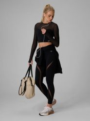 4F Legginsy treningowe szybkoschnące damskie - czarne S. Czarne legginsy 4f, s, bez wzorów, z materiału, z podwyższonym stanem, na fitness i siłownię. Za 169.99 zł.