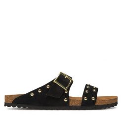 Klapki Pieces. Czarne klapki Pieces, bez wzorów, bez obcasa. Za 189.99 zł.