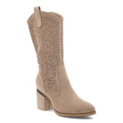 Beżowe Kozaki S.Barski Eleganckie Obuwie Damskie. Brązowe kozaki S.BARSKI, bez obcasa, na obcasie, bez zapięcia. Za 169.99 zł.