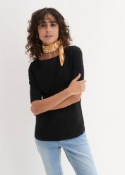 Shirt z dekoltem w łódkę, krótki rękaw, z bawełny organicznej. Czarne koszulki sportowe bonprix, bez wzorów, z bawełny, bez ramiączek. Za 39.99 zł.