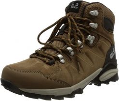 Buty trekkingowe damskie Jack Wolfskin Refugio Texapore Mid. Brązowe trekkingi Jack Wolfskin, z gumy, przed kolano, trekkingowe. Za 570.05 zł.