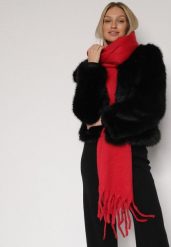 Czerwony Szalik z Frędzlami Owedarria. Czerwone szaliki Born2be, bez wzorów, z dresówki, eleganckie. Za 44.99 zł.
