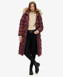 Długi płaszcz z futerka sztucznego Everest. Fioletowe płaszcze Superdry, s, bez wzorów, bez kaptura. Za 808.85 zł.