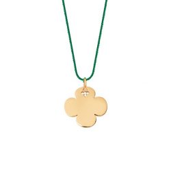 Naszyjnik z pozłacaną okragłą koniczyną na grubym zielonym sznurku premium. Zielone naszyjniki Lilou, pozłacane. Za 168.00 zł.