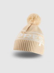 4F Czapka zimowa z dodatkiem wełny damska - beżowa S. Brązowe czapki 4f, bez wzorów, z wełny. Za 89.99 zł.