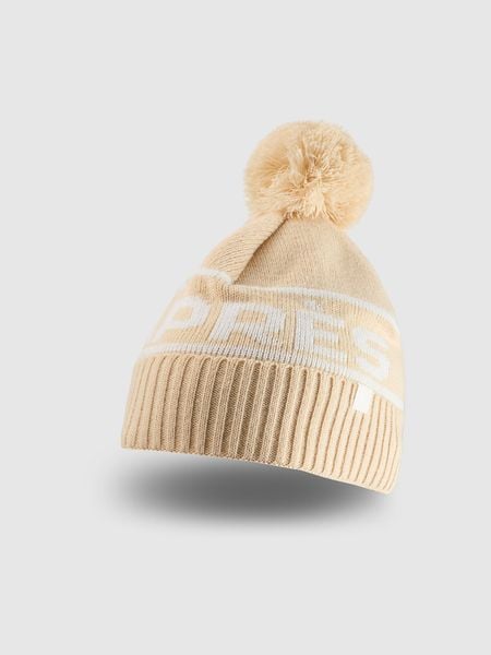 4F Czapka zimowa z dodatkiem wełny damska - beżowa S. Brązowe czapki 4f, bez wzorów, z wełny. Za 89.99 zł.