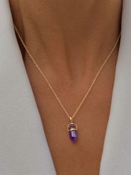 Les Petites Précieuses Pozłacany naszyjnik z zawieszką - dł. 16 cm rozmiar: onesize. Różowe naszyjniki Les Petites Précieuses, z ametystem, pozłacane. Za 130.99 zł.