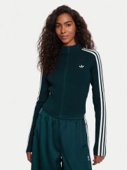 Adidas Spodnie dresowe adicolor Satin JV7511 Zielony Wide Leg. Zielone spodnie sportowe Adidas, bez wzorów, z dresówki. Za 299.99 zł.