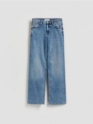 Jeansy straight ze średnim stanem - niebieski. Niebieskie jeansy Reserved, bez wzorów. Za 139.99 zł.