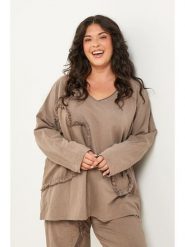 Curvy Lady Koszulka w kolorze beżowym rozmiar: 48/50. Brązowe bluzki Curvy Lady, z aplikacjami, klasyczne, bez kołnierzyka, bez ramiączek. Za 139.54 zł.